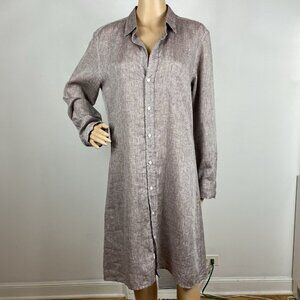 Frank & Eileen Linen Shirt Dress Sz L Collared Stone Grey Button Up